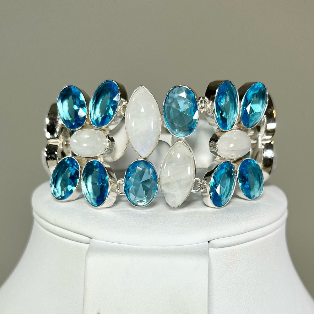 Moonstone Blue Topaz 925 Large Gemstone Bracelet
